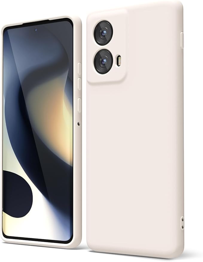 oakxco for Motorola Moto Edge 2024 Phone Case Liquid Silicone, Thin Slim Soft Rubber Gel TPU Plain Protective Simple Cover for Women Girl Cute, Matte Solid Color Aesthetic, Beige Stone Cream