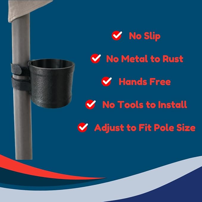 Chatelet Universal Cup Holder with Strap-On Design | Adjustable Drink Holder for Boats, Golf Carts, Pool Umbrellas, Strollers & More | Fits Cans, Bottles & Tumblers | Made in USA (Gray, Cup)