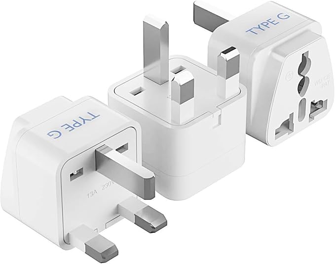 Ceptics UK, Hong Kong, Ireland, UAE Travel Plug Adapter (Type G) - 3 Pack [Grounded & Universal] (GP-7-3PK), White, Standard | UK Travel Plug Adapter, UK Adapter for Ireland, UAE & Hong Kong, Type G Adapter for Travel for US Travelers