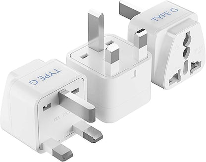 Ceptics UK, Hong Kong, Ireland, UAE Travel Plug Adapter (Type G) - 3 Pack [Grounded & Universal] (GP-7-3PK), White, Standard | UK Travel Plug Adapter, UK Adapter for Ireland, UAE & Hong Kong, Type G Adapter for Travel for US Travelers
