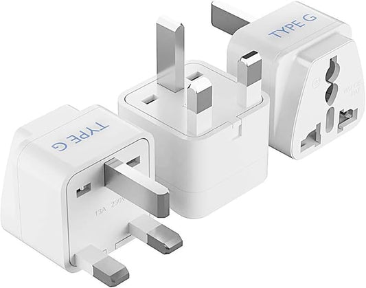 Ceptics UK, Hong Kong, Ireland, UAE Travel Plug Adapter (Type G) - 3 Pack [Grounded & Universal] (GP-7-3PK), White, Standard | UK Travel Plug Adapter, UK Adapter for Ireland, UAE & Hong Kong, Type G Adapter for Travel for US Travelers