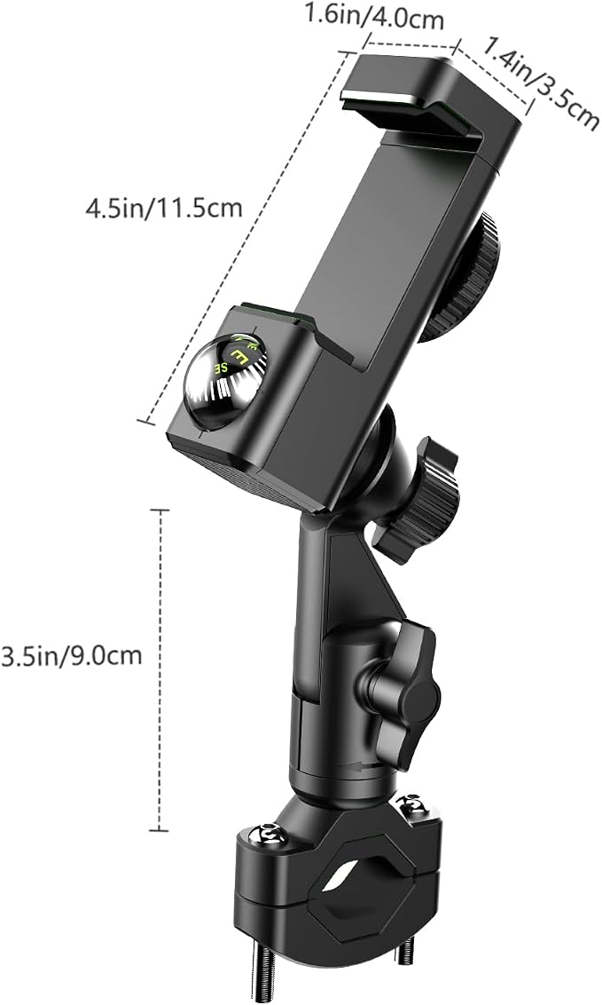 Temvue Bike Phone Mount with Compass, 1080° Rotation, Universal Handlebar Phone Holder, Shockproof and Secure Motorcycle Phone Mount, Compatible with All Smartphones.