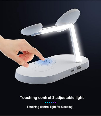 5 in 1 Magnetic Wireless Charging Stand, 15W Fast Mag-Safe Charging Station ，with Neutral Light Design for iPhone 17/16/15/14/13/12 Series, iWatch 7/SE/6/5/4/3/2, Airpods 3/2/Pro (White)