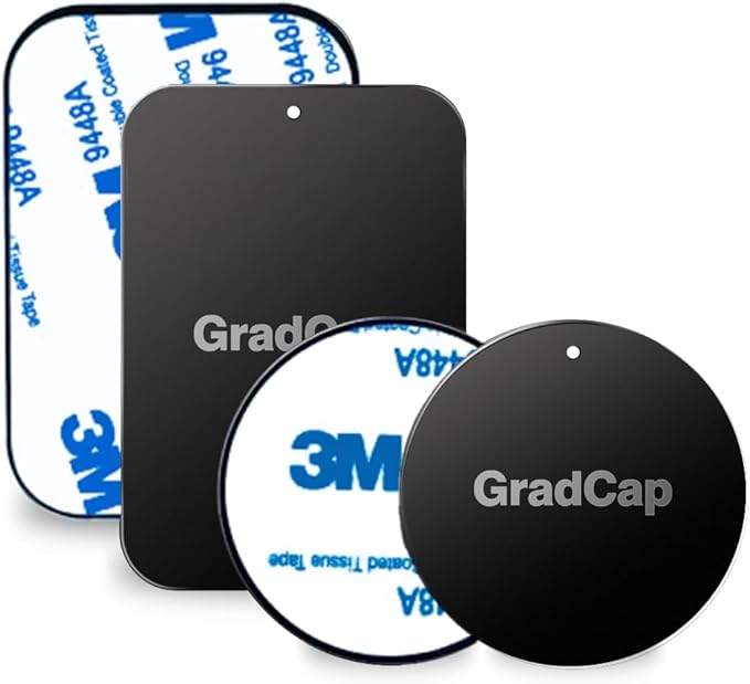Metal Plate for Magnetic Phone Mount - 4 Packs Universal Ultra Thin Black Metal Disc w/Strong 3M Adhesive Sticker - Replacement Accessory Kit - 2 Rectangle (1.75"x2.5") & 2 Round (1.5"x1.5")