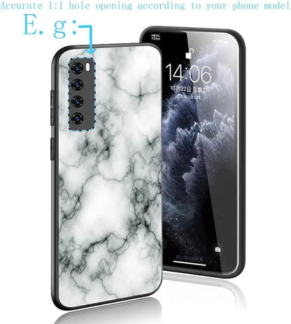 Cover for ZTE Blade A73 (6.52 inch) Case + Screen Protector，Tempered Glass 9H Hardness Protective Film and Soft Silicone Bumper Shell Black TPU Phone case -Marble