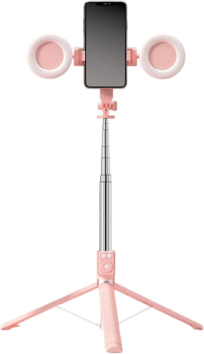 Selfie Stick Tripod with Light and Bluetooth Remote, 67" Extendable Mini Tripod Stand for iPhone Samsung Android, 6 in 1 Wireless Selfie Stick for TikTok YouTube Live Streaming(Pink)