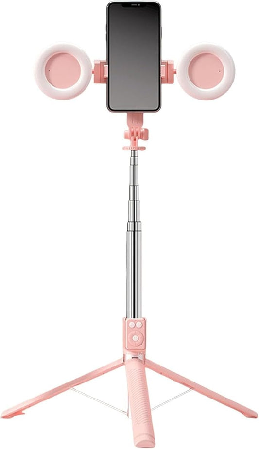 Selfie Stick Tripod with Light and Bluetooth Remote, 67" Extendable Mini Tripod Stand for iPhone Samsung Android, 6 in 1 Wireless Selfie Stick for TikTok YouTube Live Streaming(Pink)