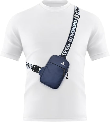 Peicees Mini Crossbody Sling Bag Chest Bag Dual Pocket Water Resistant Fanny Pack Running Phone Holder for Men Women Workout Travel, Dark Blue