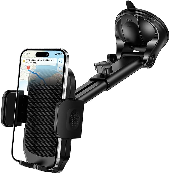 HZEL Car Dash Mount Phone Holder, 360° Adjustable Strong Suction Cup Vehicle Windshield Mobile Phone Mount, Hands Free Automotive Cellphone Stand, Suitable for 1.97-4.33" Smartphone (Carbon Fiber)