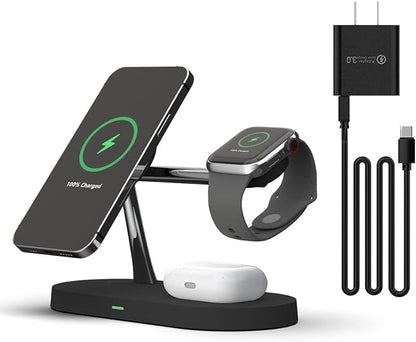 5 in 1 Magnetic Wireless Charging Stand, 15W Fast Mag-Safe Charging Station ，Design for iPhone 15/14/13/12 Series, iWatch 7/SE/6/5/4/3/2, Airpods 3/2/Pro
