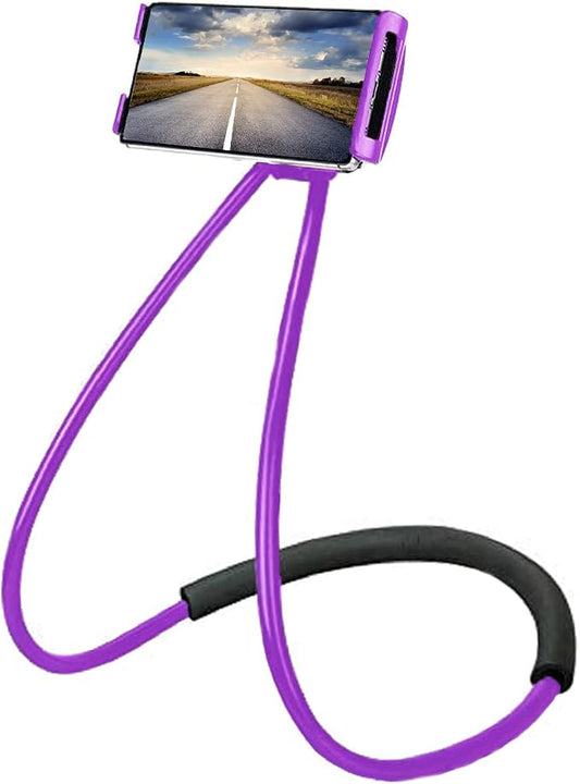 Chapter Seven Universal Smart Mobile Phone Stand,Hanging on Neck Cell Phone Mount Holder, Flexible Lazy Bracket DIY Free Rotating for Multiple Functions (Black) (Purple)