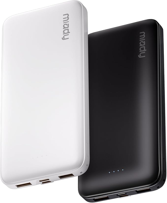 Miady 2-Pack Portable Charger, Slim 10000mAh Power Bank Travel Battery Pack | Dual USB丨3 Outputs 2 Inputs丨for Backpack Travel Camping丨Slim丨Compatible with iPhone Android etc丨Flight-Safe丨37Wh丨Black+White