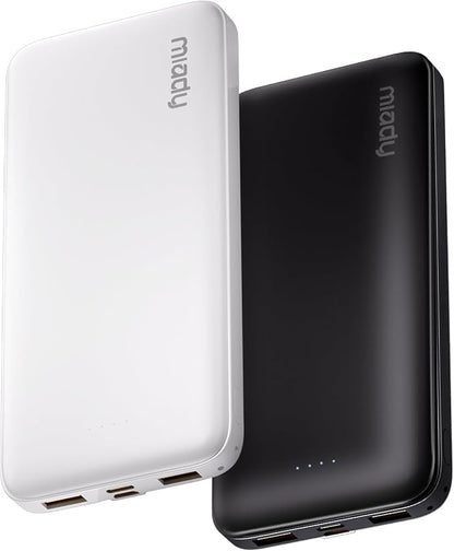 Miady 2-Pack Portable Charger, Slim 10000mAh Power Bank Travel Battery Pack | Dual USB丨3 Outputs 2 Inputs丨for Backpack Travel Camping丨Slim丨Compatible with iPhone Android etc丨Flight-Safe丨37Wh丨Black+White