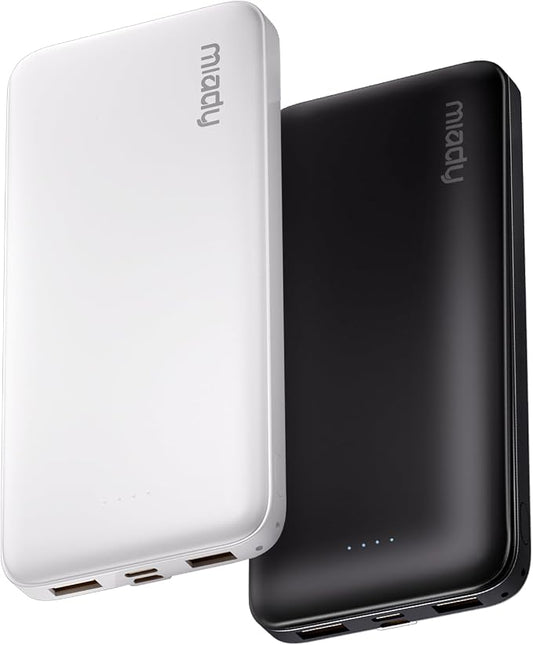 Miady 2-Pack Portable Charger, Slim 10000mAh Power Bank Travel Battery Pack | Dual USB丨3 Outputs 2 Inputs丨for Backpack Travel Camping丨Slim丨Compatible with iPhone Android etc丨Flight-Safe丨37Wh丨Black+White