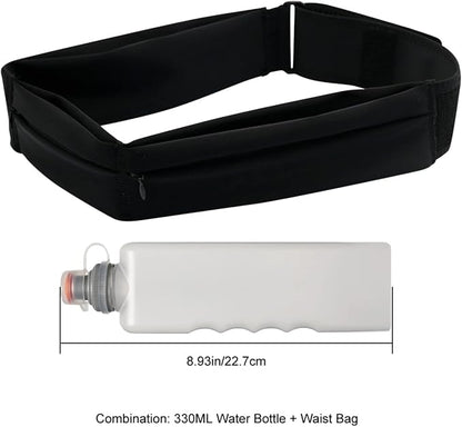 Running Belt with 11oz Water Bottle for Men Women, Slim Sport Workout Fanny Pack Phone Belt Holder Sweat and Waterproof Money Belt for Running Traveling Hiking