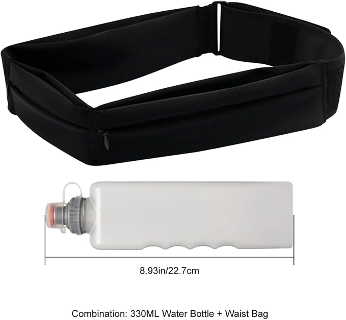 Running Belt with 11oz Water Bottle for Men Women, Slim Sport Workout Fanny Pack Phone Belt Holder Sweat and Waterproof Money Belt for Running Traveling Hiking