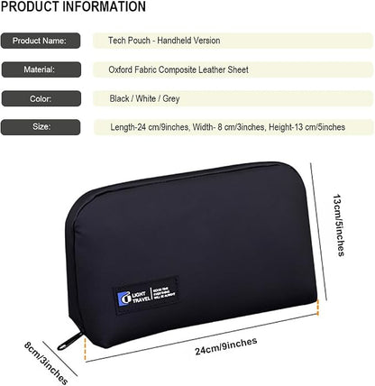 Tech Pouch,Travel Cord Rrganizer Case,Waterproofing Data Cable Storage Bag，9inches*5inches,For Charger, Cables, USB Drive,Phone,Power Bank,Memory Card(Black)