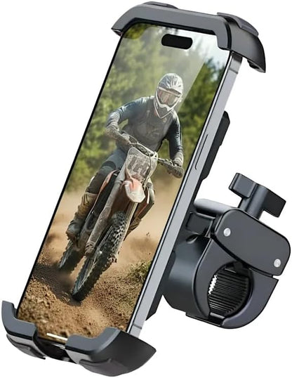 Bike Phone Holder Motorcycle & Bicycle Handlebar Mount, 360 Rotatable, Secure Clamp, Fits Thick Smartphones 4.7" 7" (Black)