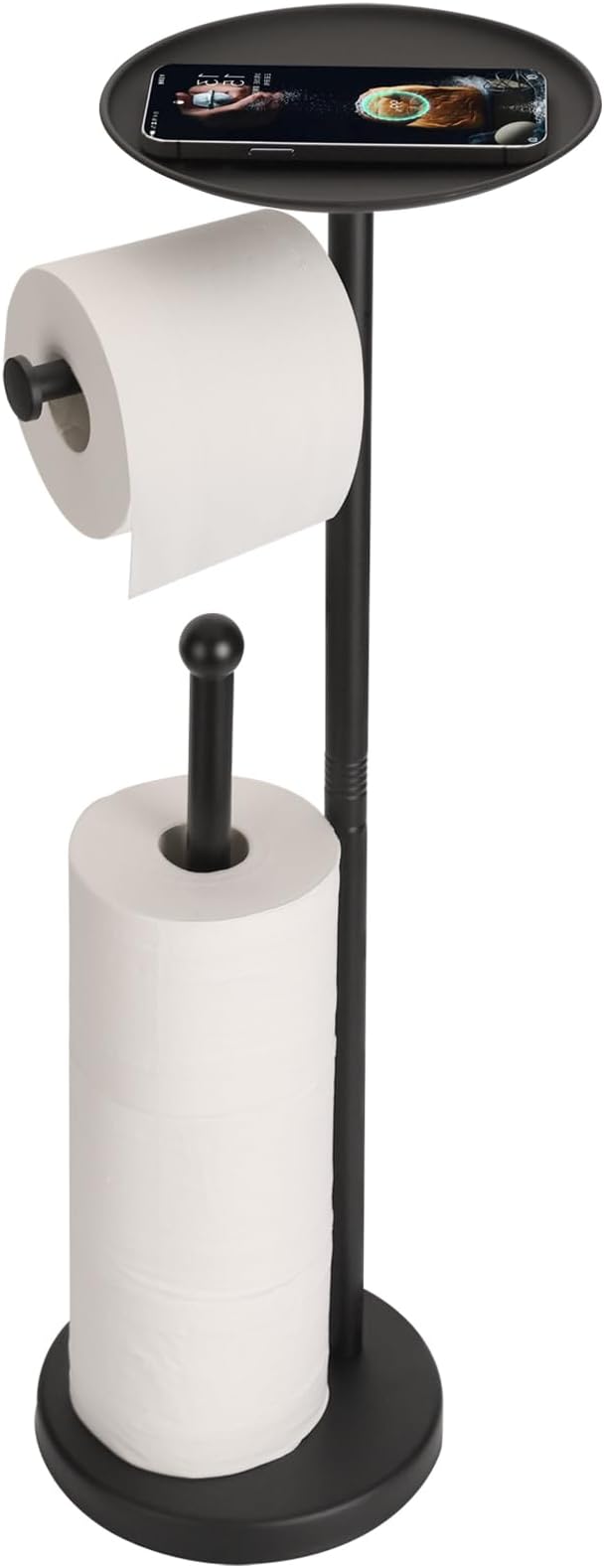 Noonext Black Toilet Paper Holder With Shelf, Freestanding Toilet Paper Holder Stand With Tray At The Top, Heavy Base No Tipping Over (Stainless Steel, Black)