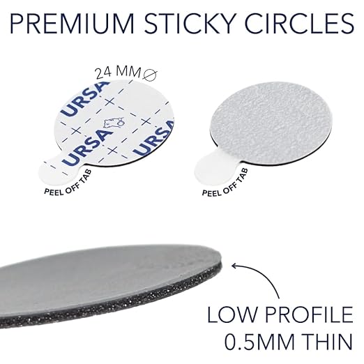 URSA Premium Sticky Circles for Lavalier Microphones, 60 Pack, 24 mm Thin Padded Stickies for Discreet Mic Mounting, Hypoallergenic Adhesive, Reduces Clothing Noise