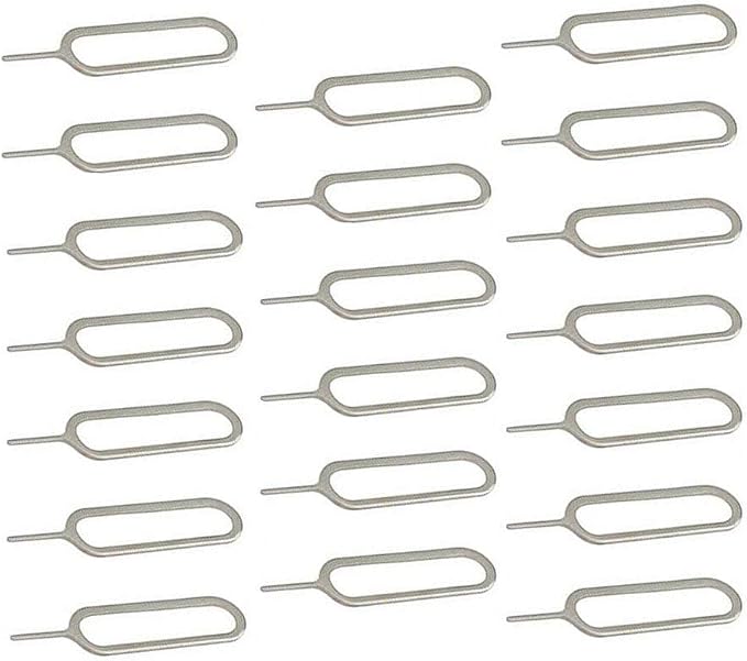 eTECH Collection Sim Card Tray Remover Eject Pin Key Tool for iPhone iPad Samsung Galaxy Smart Phone/Tablet and More (Silver) (20 Pack)