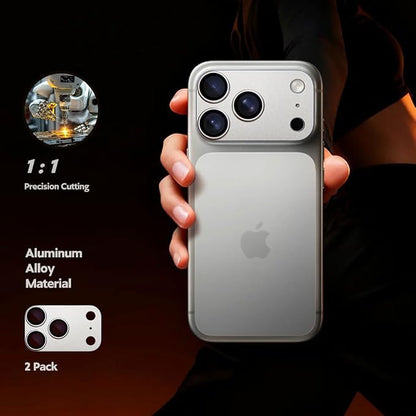 for iphone 17 pro camera protector (2 Pack),Aluminum Alloy Metal matte Case Tempered Glass Camera Screen Protector Accessories