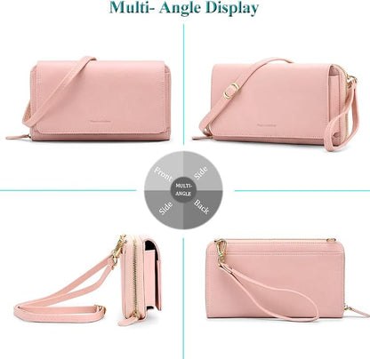 Peacocktion Crossbody Bags for Women RFID Wristlet Wallets Travel Vegan Leather Small Clutch Purses with Phone Pocket Zipper