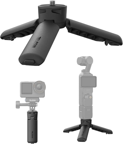 TELESIN Mini Tripod & Grip for DJI Osmo Pocket 3 Camera&Phone, One Click Open Desktop Stand&Handle with 1/4" Screw for DJI Action 6 5pro 4 Nano/Insta 360 X5 X4/Phone/Camera/Digital Device Accessories