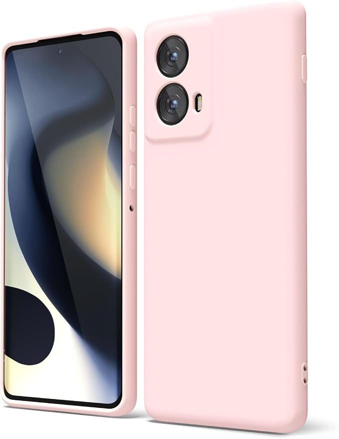 oakxco for Motorola Moto Edge 2024 Phone Case Liquid Silicone, Thin Slim Soft Rubber Gel TPU Plain Protective Simple Cover for Women Girl Cute, Matte Solid Color Aesthetic, Pink Sand