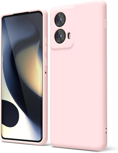 oakxco for Motorola Moto Edge 2024 Phone Case Liquid Silicone, Thin Slim Soft Rubber Gel TPU Plain Protective Simple Cover for Women Girl Cute, Matte Solid Color Aesthetic, Pink Sand