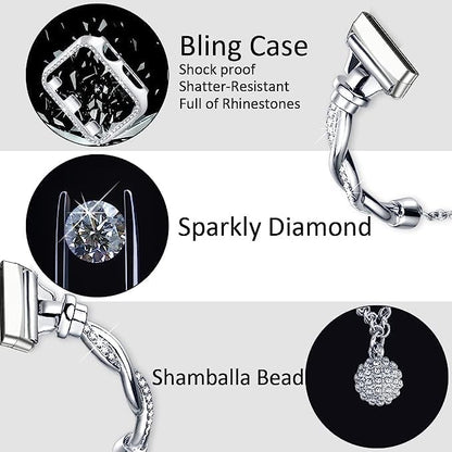 Bling Band Compatible with Fitbit Versa 4/Sense, Fitbit Versa 3/ Sense 2, Double Twist Metal Bangle Bracelet with Rhinestones for (Fitbit Versa 4/Sense 2, Silver)