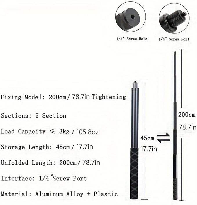 6.5ft/2m Invisible Selfie Stick for Insta360 X5/X4/GO3 DJI OSMO - Aviation Aluminum Extension Pole with Auto-Remove 360° Technology