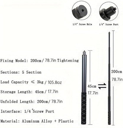 6.5ft/2m Invisible Selfie Stick for Insta360 X5/X4/GO3 DJI OSMO - Aviation Aluminum Extension Pole with Auto-Remove 360° Technology