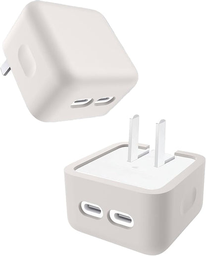 Case for Apple 35W Dual USB-C Port Compact Power Adapter, FJIASTB Kids-Friendly Soft Silicone Protective Cover, Shockproof (Gray)