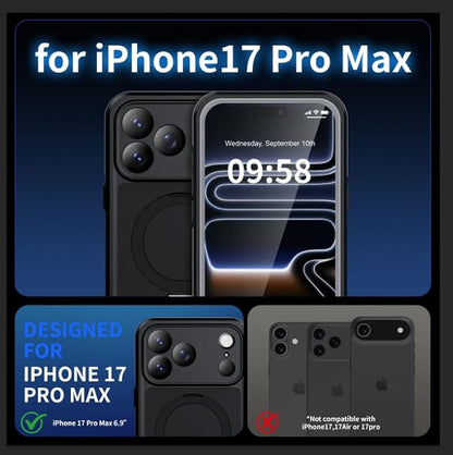 ANTSHARE Magnetic for iPhone 17 Pro Max Case Waterproof, Built in Screen Protector [Compatible with MagSafe] [Invisible Stand] [IP68 Underwater], Full Body Protection Phone Case 6.9'', Black