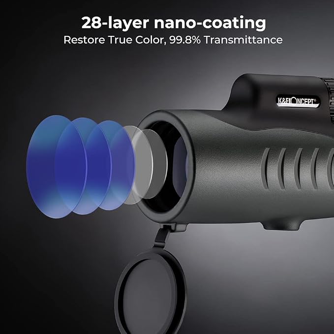 K&F Concept HD 12X42 Monocular Telescope for Smartphone, High Power Monoculars for Adults, BAK4 Prism IP68 Waterproof Compact Monocular Scope for Bird Watching Hunting with Hand Strap