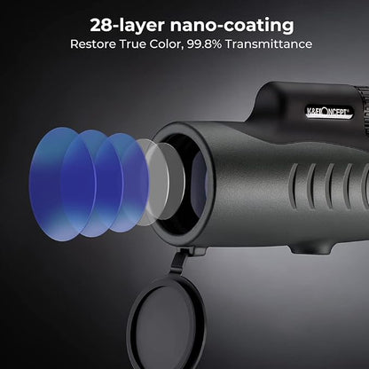 K&F Concept HD 12X42 Monocular Telescope for Smartphone, High Power Monoculars for Adults, BAK4 Prism IP68 Waterproof Compact Monocular Scope for Bird Watching Hunting with Hand Strap