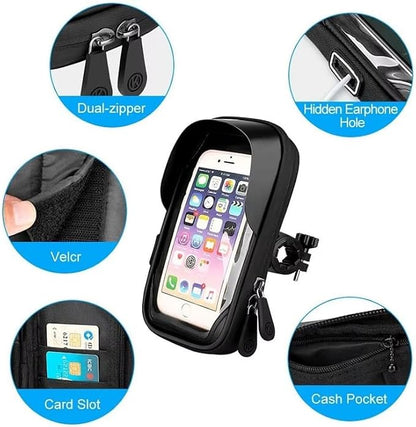 Bike Frame Bag Waterproof Bicycle Phone Holder Pouch Smartphone Mount 360° Rotatable Touchscreen Zipper Handlebar Bag Sun Visor Rain Cover Motorbike Scooter Scooty