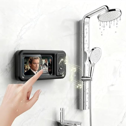 Shower Phone Holder with 360° Rotation, Angle Adjustable, Enhanced Sound Quality, Wall Mounted Phone Holder for Bathroom Mirror Bathtub Kitchen, Up to 7 Inch (Black)