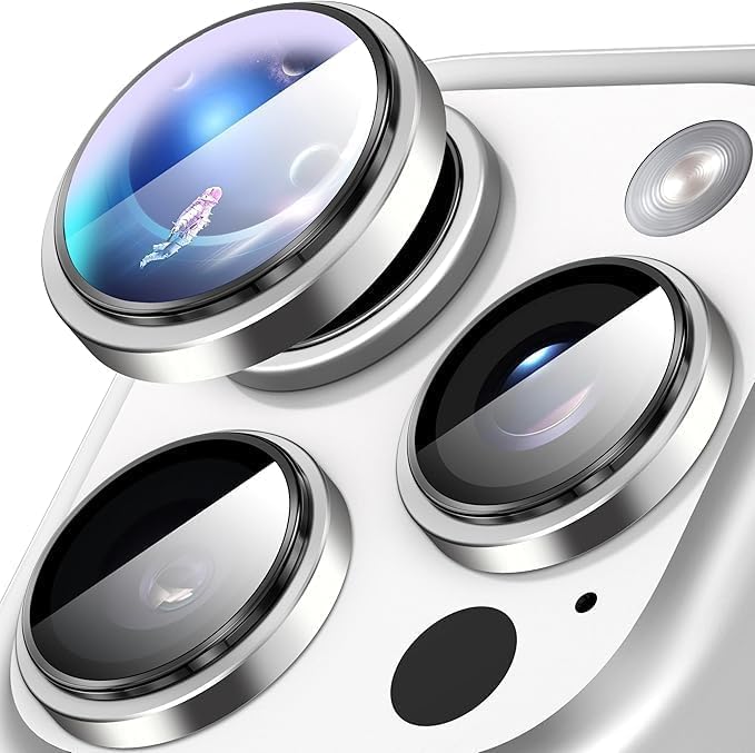 for iPhone 15 Pro/iPhone 15 Pro Max Camera Lens Protector – Anti-Scratch Lens Cover, 9H+ Tempered Glass Camera Screen Cover Protector, HD View w/Night Shoot, Shatterproof, White Titanium