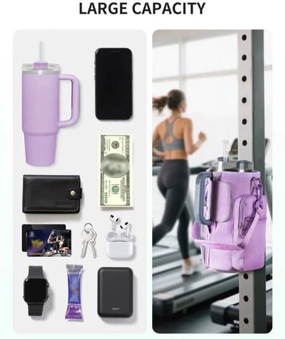 sportsnew Magnetic Gym Bag for Women Men, Water Bottle Carrier Holder with Strap & Phone Pockets for 40oz Tumbler with Handle, 4 Built-in Magnets Small Gym Bag for Sports, Workout, Fitness, Walking