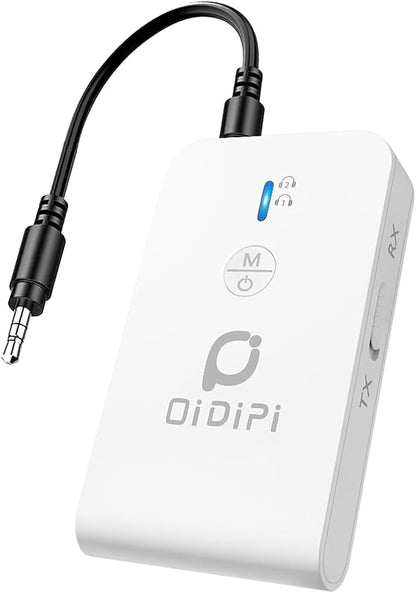 Blutooth 5.3 Receiver & Transmitter, AptX Low Latency, Supports 2 Wireless Headphones or AirPods for Airplane, TV, PC, Gym, Switch, Bluetooth Receiver for Car/Home Stereo (White)