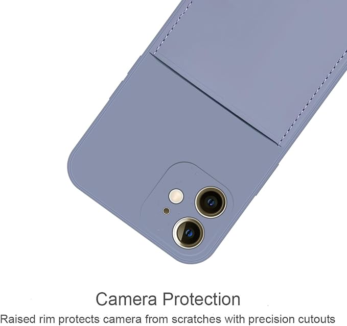 Ultra Slim Liquid Silicon Gel Case Compatible for iPhone 12 mini 5.4 inch 2020 with Card Holder Sleeves Slot Anti-Scratch Shockproof Wallet Cover with Screen Protector (Lavender Grey)
