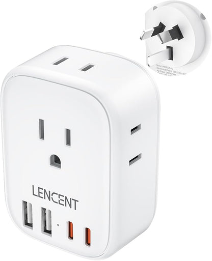 LENCENT Australia New Zealand Power Plug Adapter, US to Australia Adapter | Plug Adapter with 4 Outlets, 4 USB Ports(2 USB C), Type I Plug Converter for US to AU Argentina China Fiji, Travel Essentials