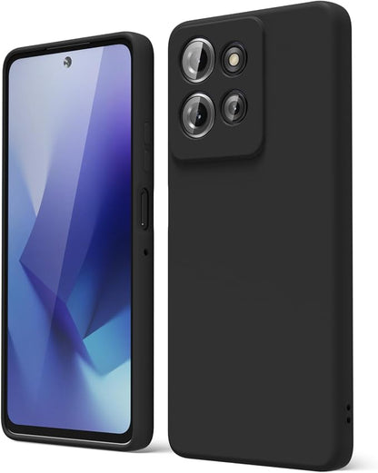 oakxco for Motorola Moto G Power 2025 Case Liquid Silicone, Cute Thin Slim Grip Soft Rubber Gel for Women Men, Smooth Matte TPU Plain Solid Color Girly Simple Case with Camera Cover, Black