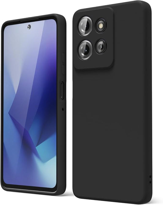 oakxco for Motorola Moto G Power 2025 Case Liquid Silicone, Cute Thin Slim Grip Soft Rubber Gel for Women Men, Smooth Matte TPU Plain Solid Color Girly Simple Case with Camera Cover, Black