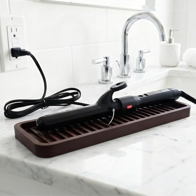 Happitasa Silicone Kitchen Sink Organizer Tray, Sponge Holder and Countertop Protector | Bathroom and Kitchen Soap Dish and Dispenser Tray (Dark Chocolate, 12"x4", 9.2 Ounces)