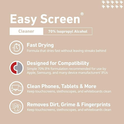 Easy Screen Cleaning Wipes, Electronic Screen Cleaning, Laptops, Monitors, Phone, Tablet, TV Screen Cleaning Wipe, 70 Wipes per Canister, Large 9"x 6" Durable Wipe