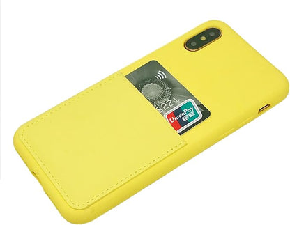 Ultra Slim Liquid Silicone Case Compatible for iPhone Xs/X 10(5.8 inch) with Card Holder Slot Ultra-Slim Thin Soft Wallet Cover Compatible for iPhone XS/X/11 with Screen Protector(Yellow)
