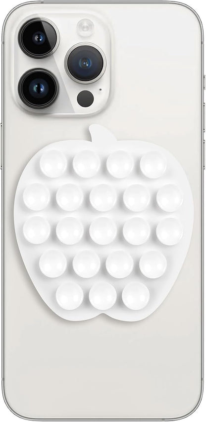 Silicone Phone Grip, 21 Suction Cups, Suitable for Selfies and Videos on Mirrors, bathrooms and Smooth Surfaces, Compatible with iPhone, Samsung(Apple Shaped, White)